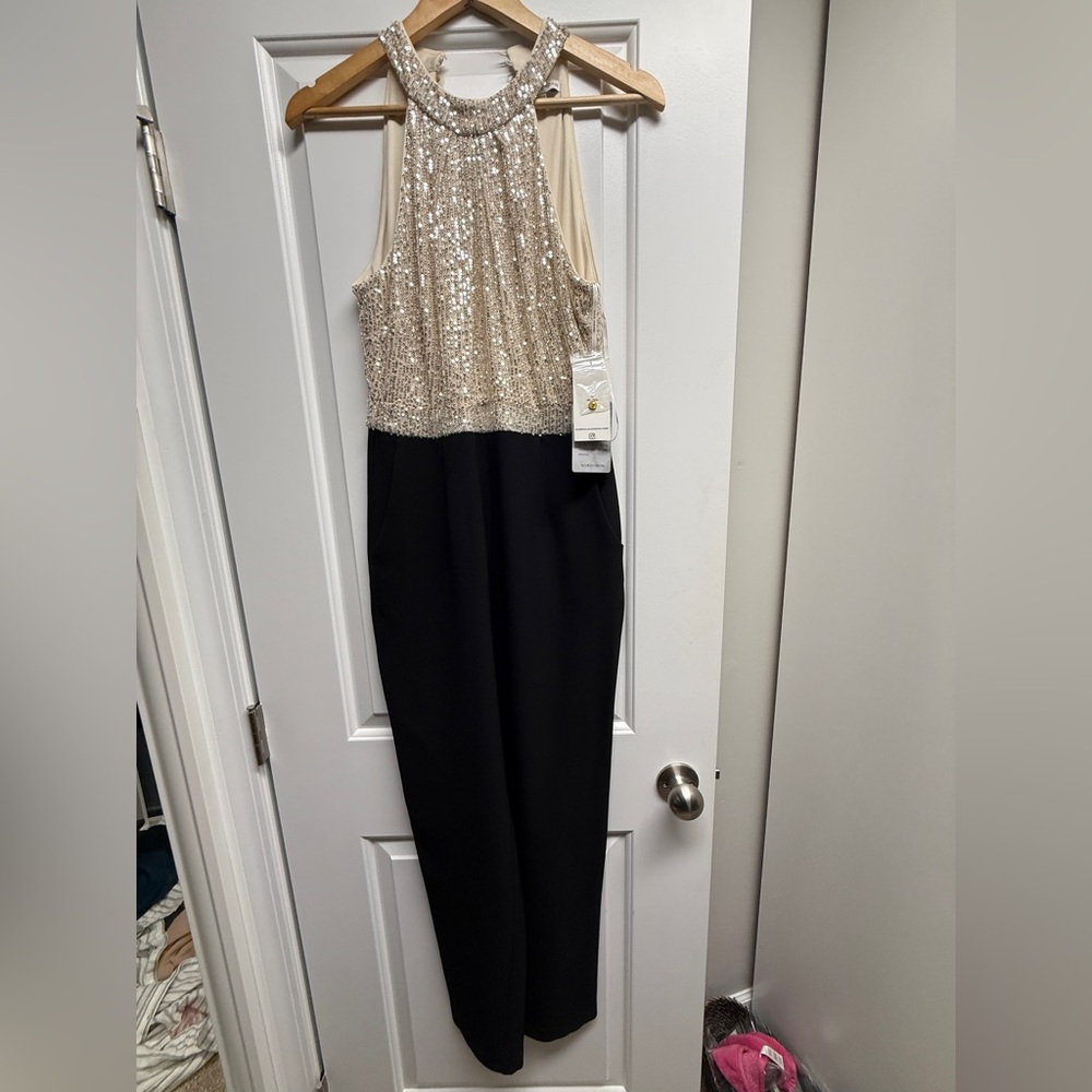 NWT Julia Jordan Sequin Halter Jumpsuit